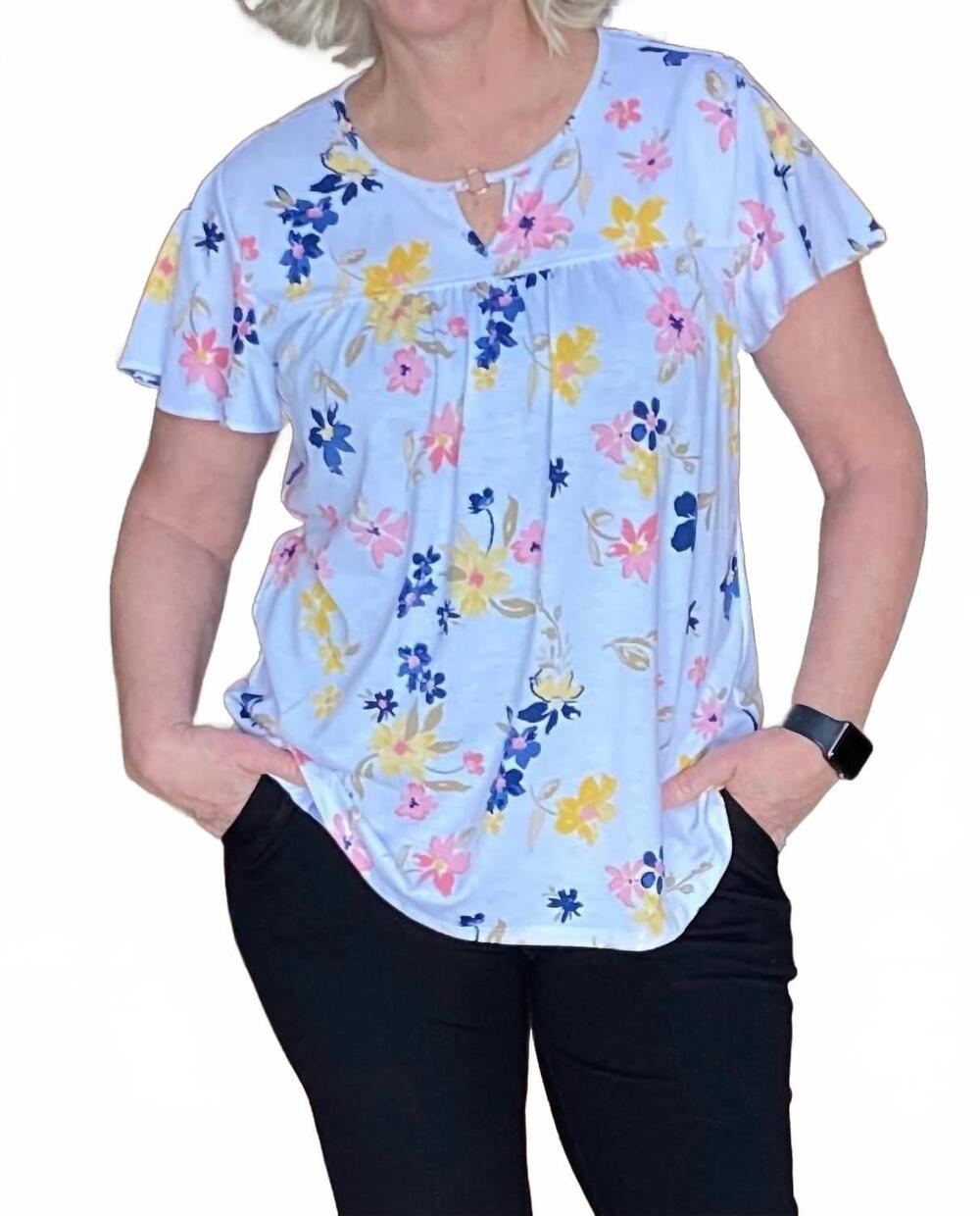 NEW LINKS great escape short sleeve floral top in sun epic tan